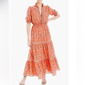 Max Studio Orange Ruffle Collar Print Tiered Maxi Dress Sz M LIKE NEW